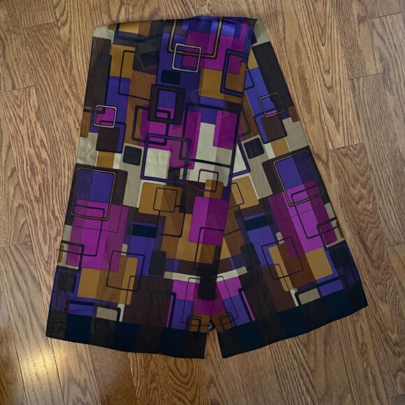 2/$20 👒 Vintage Oldstock Sheer Scarf with Purple and Brown Geometric Pattern - Picture 5 of 7